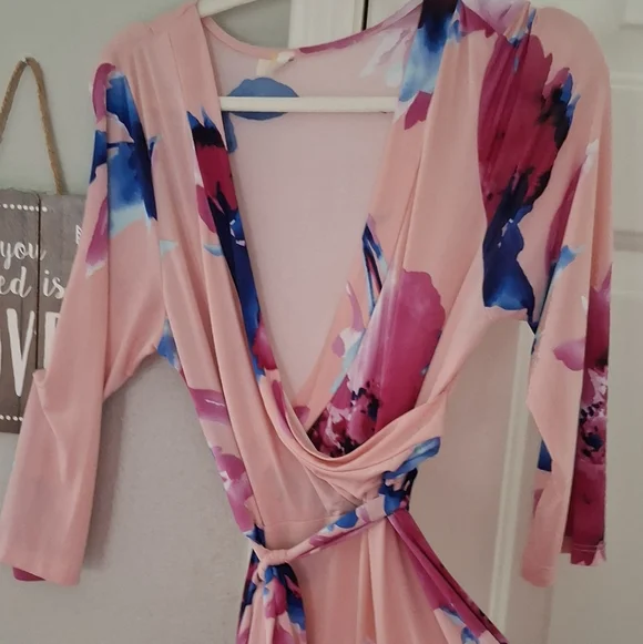 Pink Blush Wrap Maxi Dress Pink Floral Long Wedding Guest Large - Picture 4 of 7